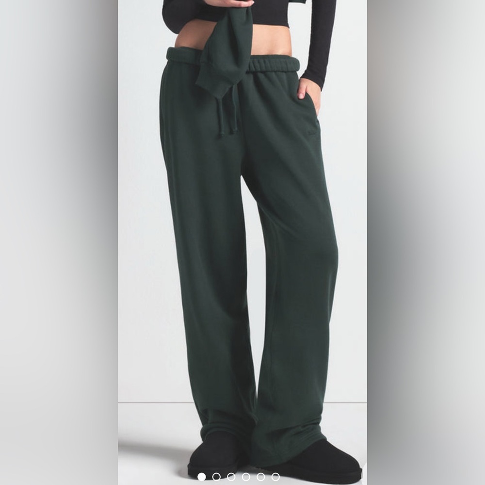 NWT SKIMS Cotton Fleece Classic Straight Leg Pant (Lg, Spruce)